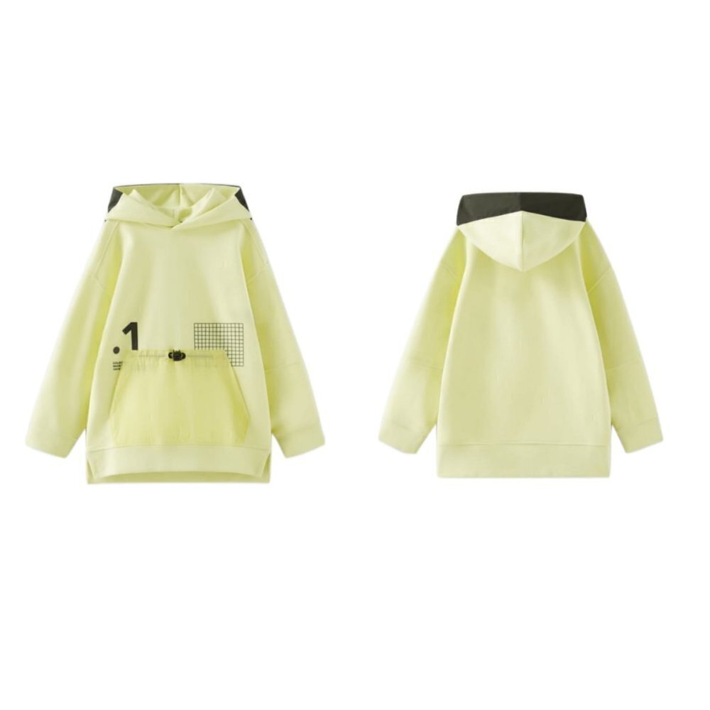 ZARA SPORTY NYLON POUCH POCKET HOODIE YELLOW | 4873/671